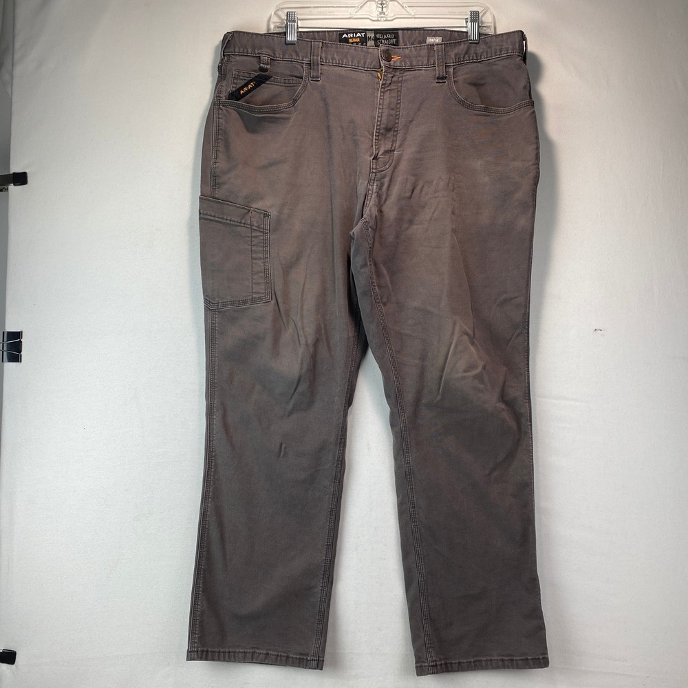 Ariat Rebar M4 Relaxed Straight Mens 38x30 Grey Canvas Workwear Utility Pants
